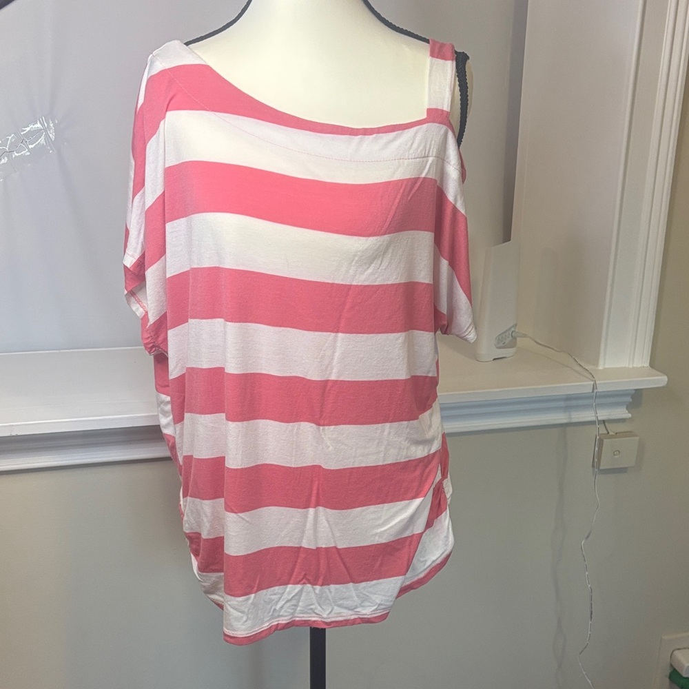 Emerald Pink and White Striped Women's Top size L.